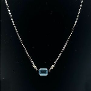 Avon Pendant Vintage Silver Tone Necklace w Blue Rectangle Crystal Necklace